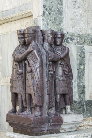 The four Tetrarchs, a porphyry statue of four Roman emperors at the entrance of the Doge's Palace in Veniceのeditorial素材