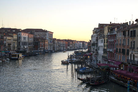VENICE, ITALY - MARCH 12: View at sunset from Rialto bridge on March 12 , 2014 in Venice, Italy. The Rialto is the biggest and most famous bridge in Venice with a beautiful view

のeditorial素材