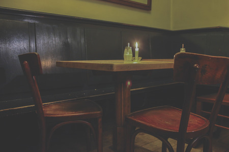 Wooden tables in a vintage pubの写真素材