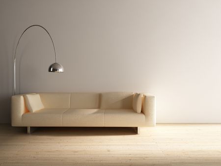 Couch to face a blank wallの写真素材