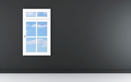 Blank black wall with withe windowの写真素材