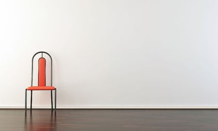 Modern red Chair to face a blank wallの写真素材