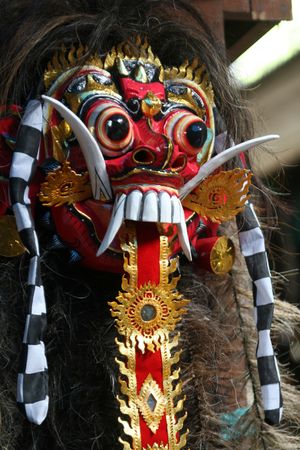 Detail Photograph of a mask of Ranga, queen of witches, in Baliの写真素材