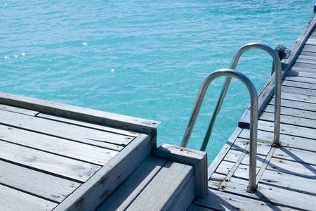 A ladder way into the open sea in maldives.の写真素材