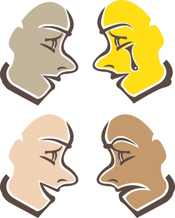 Four faces with different expressions のイラスト素材