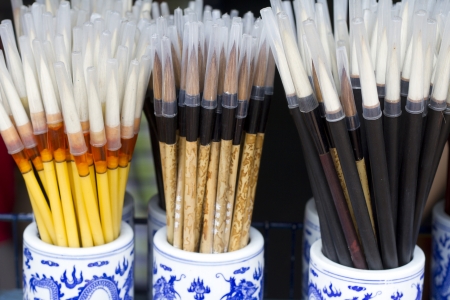 Chinese brush pen on sales in the market of Singapore Chinatown の写真素材