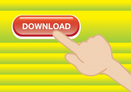 Vector Illustration of a hand pressing a  web download button のイラスト素材