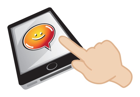 Vector illustration of hands playing with his handphone  Chatting with friends のイラスト素材