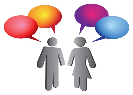 Man and Woman in conversation with speech bubblesのイラスト素材