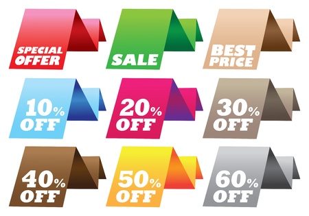 Paper stand discount labels with different messagesのイラスト素材