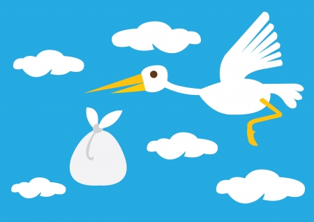 Baby shower announcement card with flying birdのイラスト素材