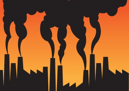 Air pollution of factories with chimneys against the sky  illustration のイラスト素材