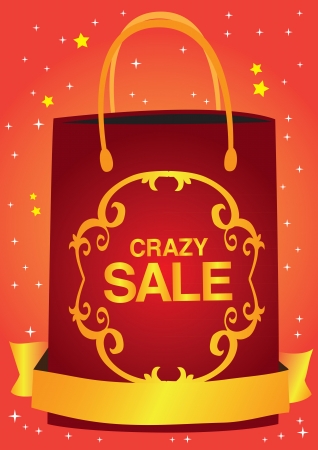 Crazy sale header design with shopping bag and starsのイラスト素材