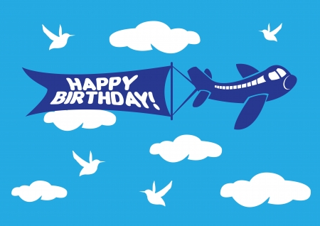 Vector illustration of aeroplane with birthday flying message banner.のイラスト素材