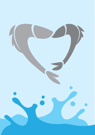 Vector illustration of Two Love fishes jumping out of the water to form a heart.のイラスト素材