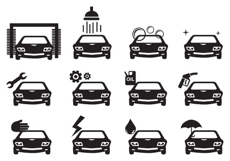 Black and white vector illustration of car service iconsのイラスト素材