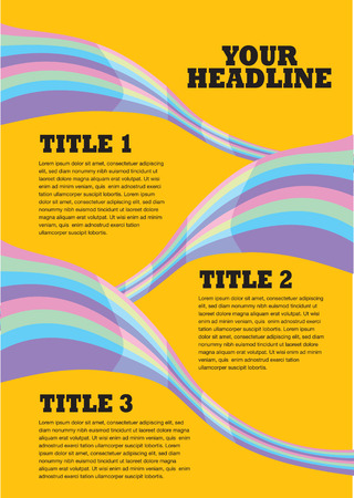  illustration of three rainbow across yellow background. Page layout with copy space.のイラスト素材