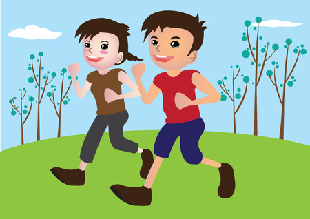 illustration of a couple doing a morning run.のイラスト素材