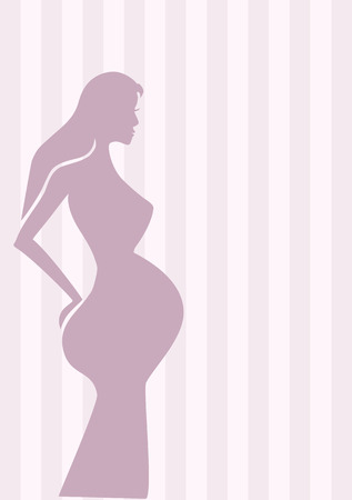 illustration of silhouette of a beautiful pregnant lady on pink striped backgroundのイラスト素材