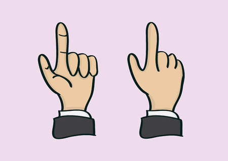 Vector illustration of a cartoon hand doing a clicking and pointing gesture in front and back view.のイラスト素材