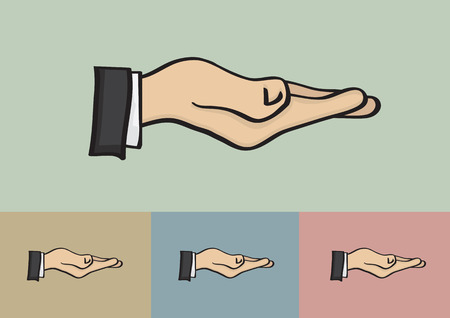 Vector illustration of a cupped hand with palm up gesture of a businessperson on different color backgroundのイラスト素材