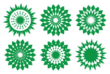Snowflake inspired kaleidoscope design element vector pattern in green isolated on white backgroundのイラスト素材
