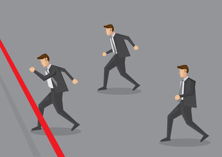 Vector illustration of three businessman running towards finish line. Conceptual design for business competitionのイラスト素材