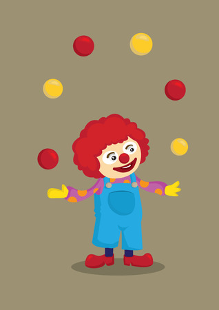 Vector illustration of a cute clown with a wide smile, performing ball jugglingのイラスト素材