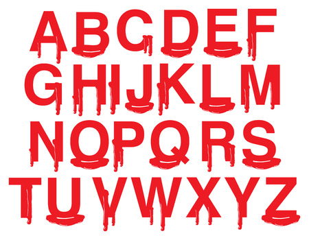 Alphabets in uppercase with vector illustration of red blood isolated on white backgroundのイラスト素材