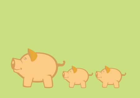 Vector illustration of mother pigs leading piglets on green backgroundのイラスト素材