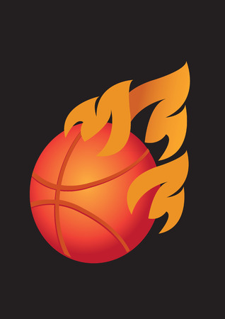 Vector illustration basket ball with stylized orange flame isolated on black backgroundのイラスト素材