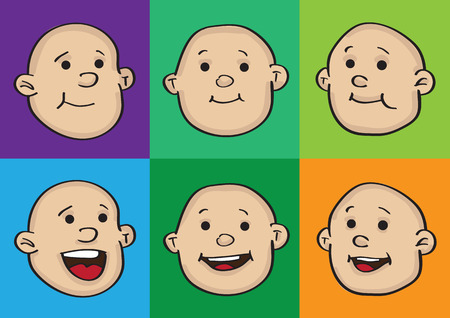 Vector illustration of cartoon baby faces in different happy facial expressionsのイラスト素材