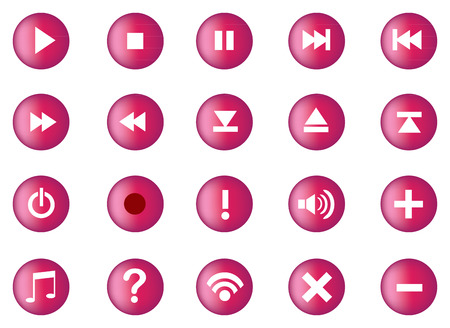 Collection of round computer user interface icons and buttons for multimedia technology. Vector illustration isolated on white background.のイラスト素材