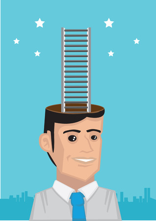 White collar executive thinking about going up the corporate ladder to reach the stars. Creative vector illustration for business concept.のイラスト素材