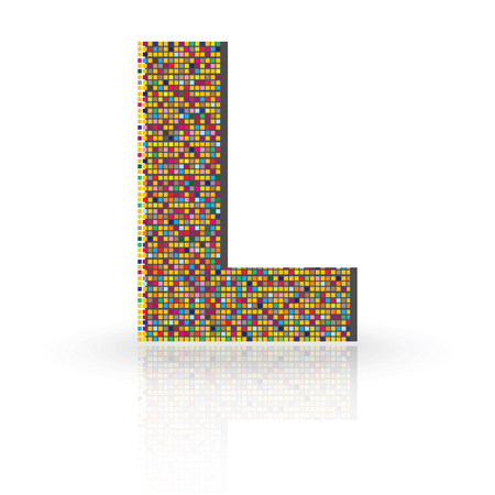 Colorful 3D Alphabet Letter L with reflection on white glossy surfaceのイラスト素材