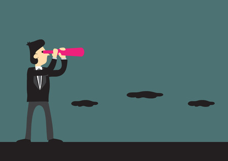 Vector cartoon illustration of businessman looking far with handheld telescope. Creative vector illustration for business concept.のイラスト素材