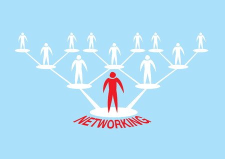 Hierarchical web network of human icon for networking concept. Vector Illustration isolated on blue background.のイラスト素材