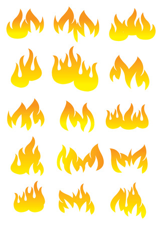 Collection of graphical designs for flame and fire. Vector icons isolated on white background.のイラスト素材