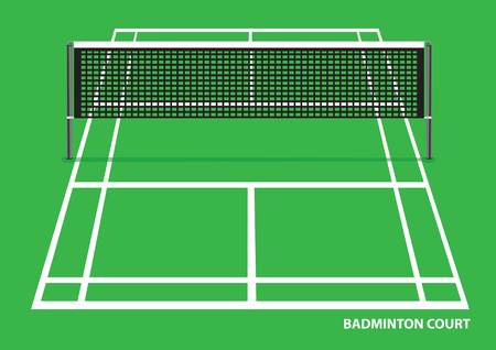 Vector illustration of an empty badminton court with net in the middleのイラスト素材