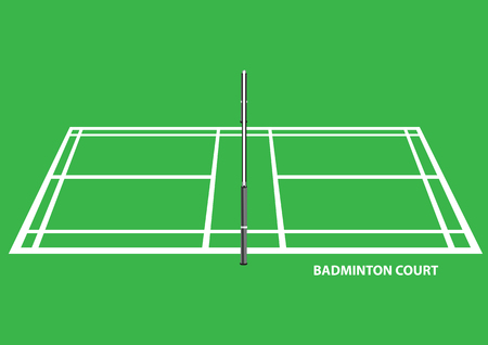 Vector illustration of the side view of an empty badminton court with net in the middle.のイラスト素材
