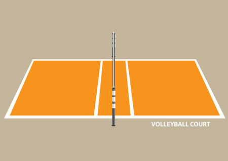 Vector illustration of a volley ball court with net isolated on brown plain background.のイラスト素材