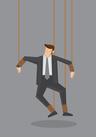 Business executive with legs and hands tied with strings like a puppet. Creative illustration for business concept isolated on grey background.のイラスト素材