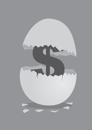 Dollar sign symbol inside an cracked open egg. Vector illustration on money and financial concept isolated on grey background.のイラスト素材