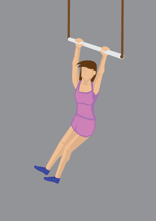 Vector illustration of cartoon woman swinging on trapezeのイラスト素材