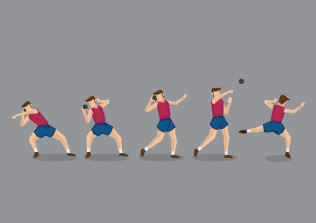 Cartoon character of shot putter throwing iron ball. Series of vector illustration for track and field shot put sport event.のイラスト素材