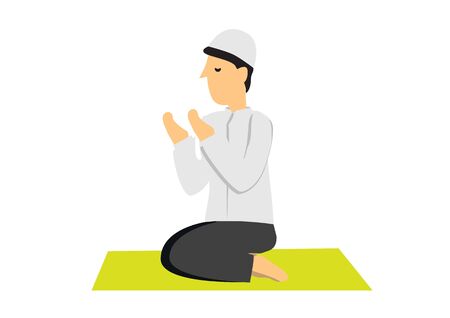 Religious muslim man praying in the mosque. Isolated vector flat cartoon illustration.のイラスト素材