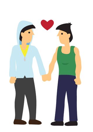 Gay couple looking at each other with love. Concept of love and romance. Flat isolated vector illustration.のイラスト素材