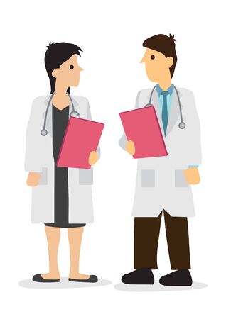 Doctor talking with his colleagues in a hospital. Concept of healthcare system or medical occupation. Flat isolated vector illustration.のイラスト素材