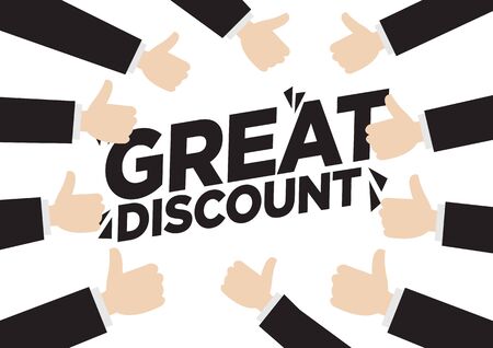 Promotion sale discount with lots of business thumb up hands. Design for poster, flyer or online selling. Vector illustrationのイラスト素材