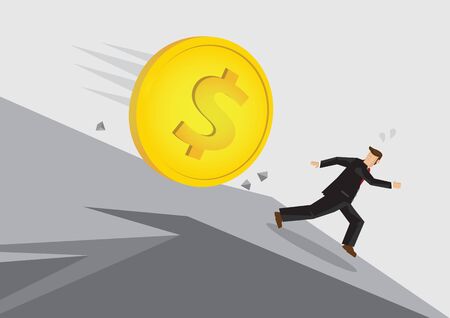 Vector illustration of a falling downhill bitcoin. Concept of the falling value of Bitcoin crisis and the effect on business.のイラスト素材